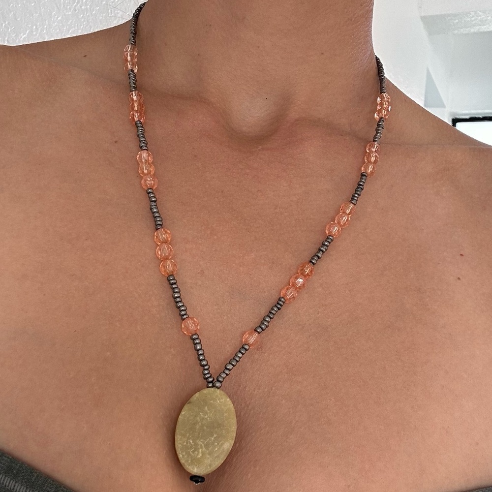 Handmade Beaded Stone Pendant Necklace